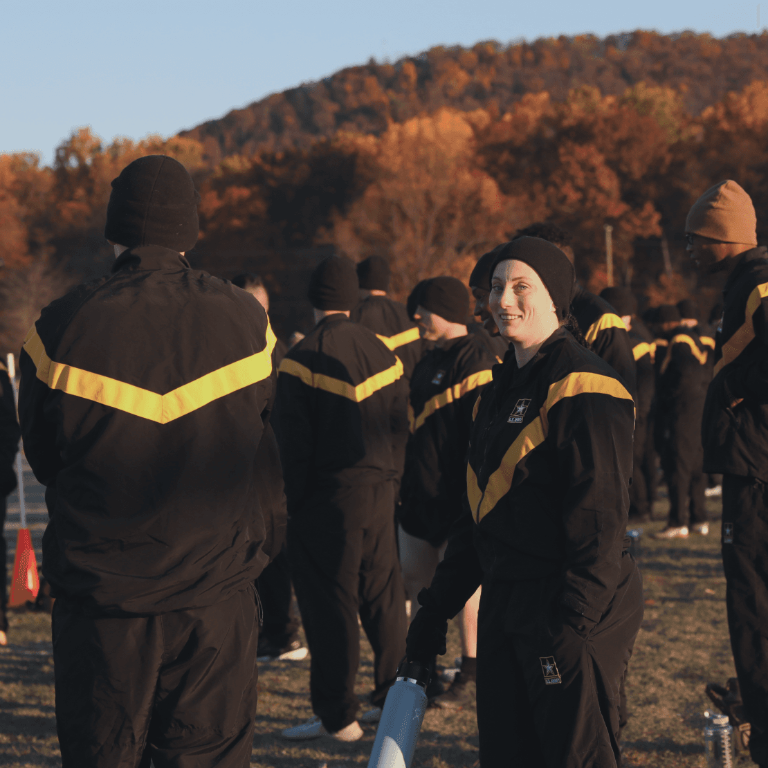 Soldiers in winter PT jackets before a fitness test